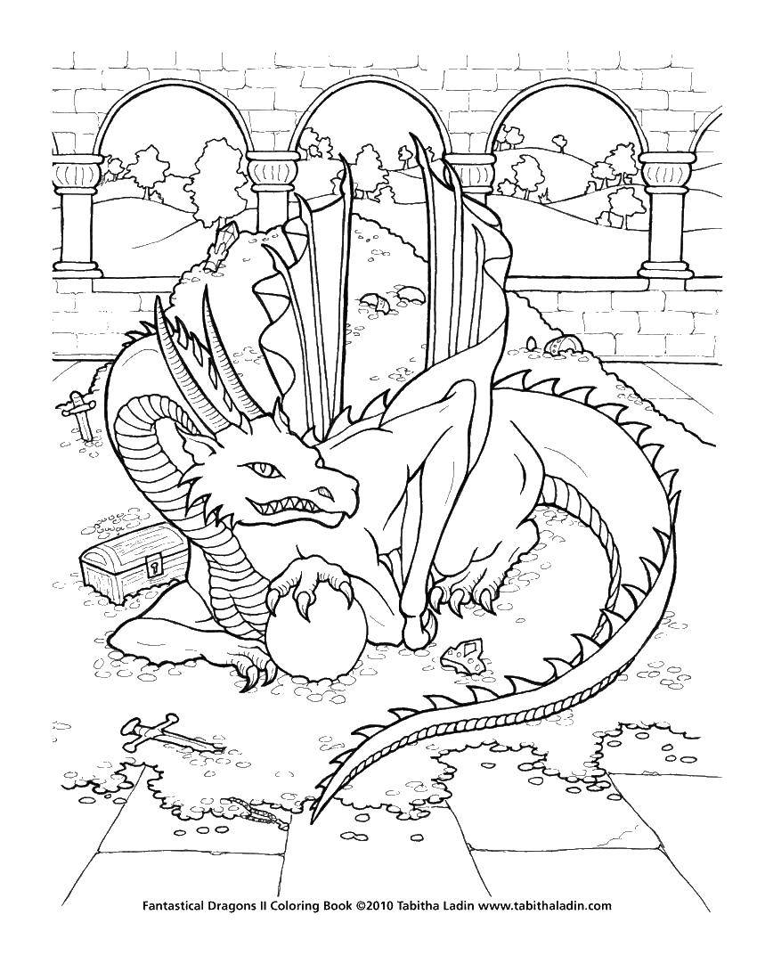 Опис: розмальовки  Дракон у скарбів. Категорія: Дракони. Теги:  дракони, дракон.