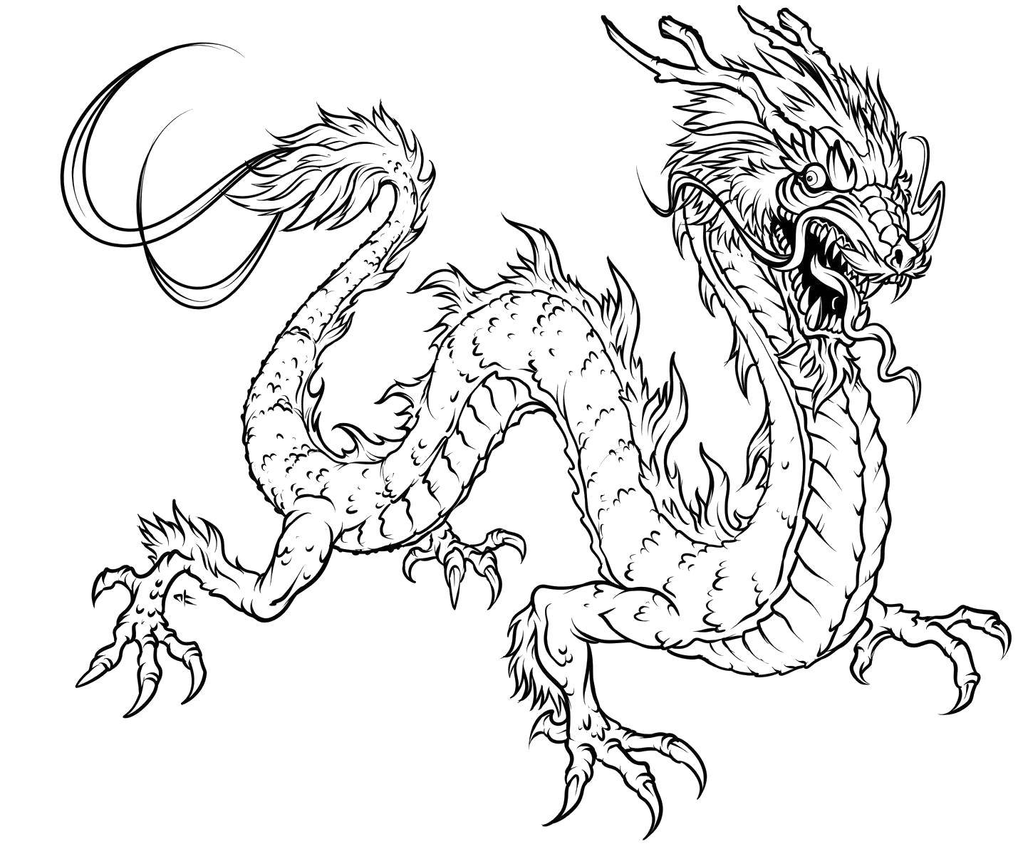 Розмальовки  Китайський дракон в люті. Завантажити розмальовку Дракони.  Роздрукувати ,Дракони,