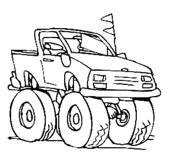 Опис: розмальовки  Машина з крупнымишинами. Категорія: Для хлопчиків. Теги:  машини, тачки, автомобілі, для хлопчиків.