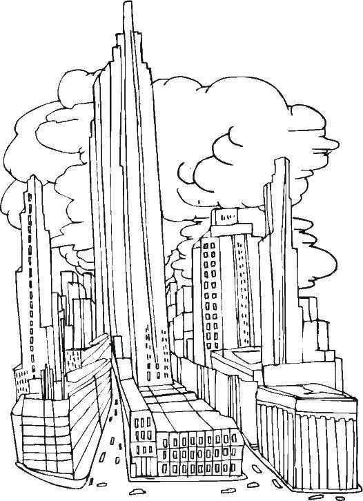 Опис: розмальовки  Хмарочоси до хмар. Категорія: Місто. Теги:  Місто , будинки, хмарочоси.