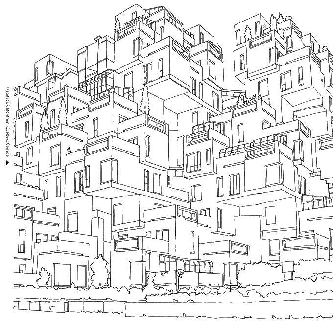 Розмальовки  Несиметричний будинок. Завантажити розмальовку Місто , будинки, будівлі.  Роздрукувати ,Місто,