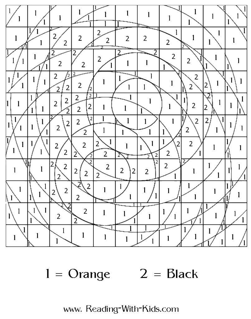 Розмальовки  Розфарбуй 1 помаранчевим, а 2 чорним. Завантажити розмальовку розфарбуй за номерами, номери, цифри.  Роздрукувати ,За номерами,