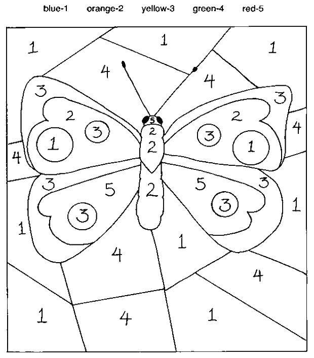 Розмальовки  Розфарбуй метелика і за номерами фон. Завантажити розмальовку розфарбуй за номерами, номери, цифри, метелик.  Роздрукувати ,За номерами,