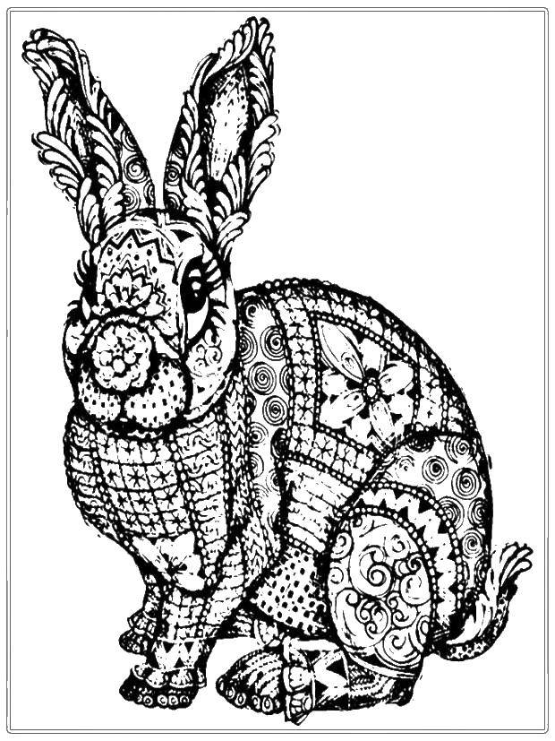 Розмальовки  Візерунчастий кролик. Завантажити розмальовку візерунки, кролики, тварини.  Роздрукувати ,візерунки,