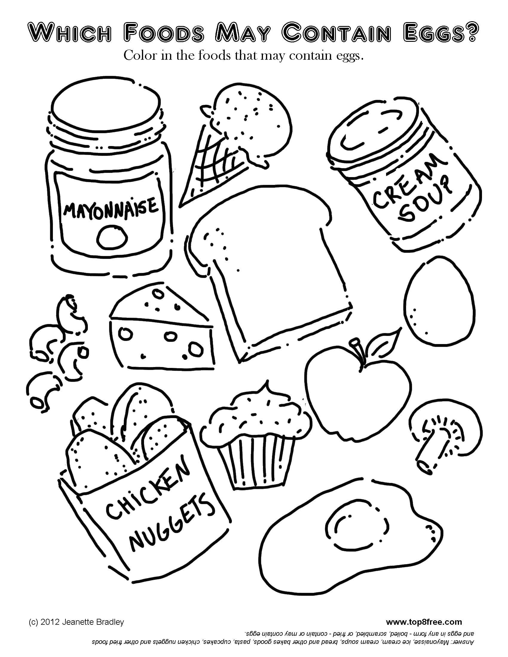 Опис: розмальовки  В яких з продуктів міститися яйця?. Категорія: їжа. Теги:  їжа, продукти, яйця.