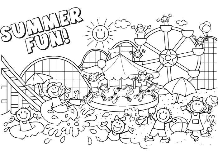 Розмальовки  Веселощі влітку!. Завантажити розмальовку Літо, пляж, відпочинок, веселощі, діти.  Роздрукувати ,Літо,