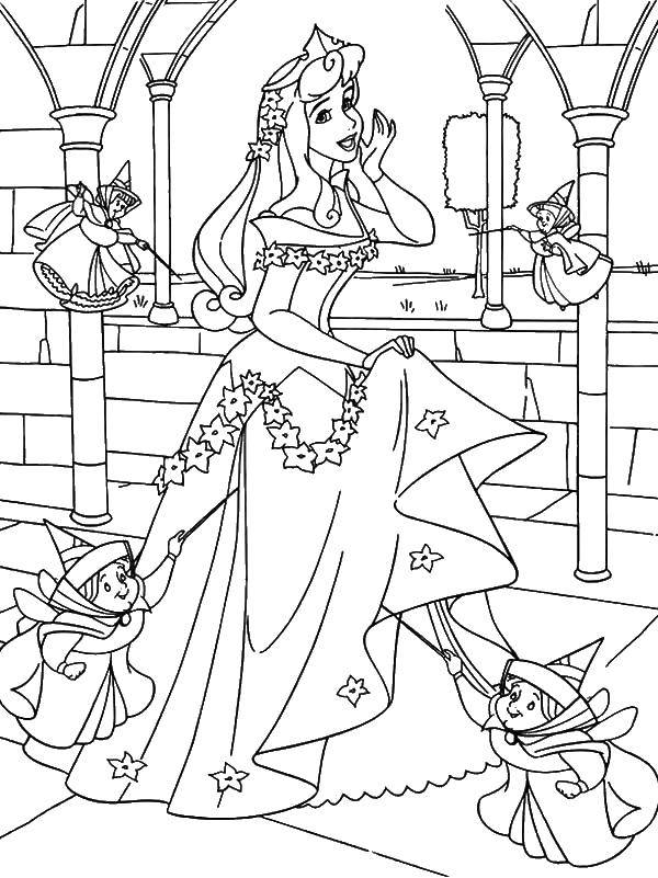 Coloring Aurora and the fairies. Category Disney coloring pages. Tags:  Disney, Sleeping beauty.