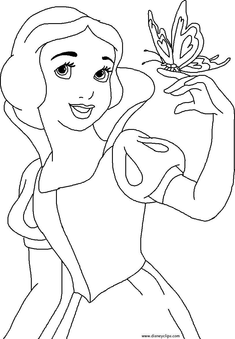 Coloring Butterfly on the hand of snow white. Category Disney coloring pages. Tags:  Disney, Snow White.