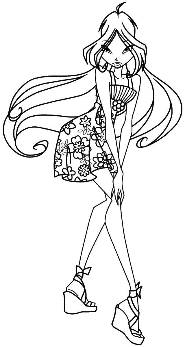 Coloring Bloom in summer plumage. Category Winx. Tags:  Character cartoon, Winx.