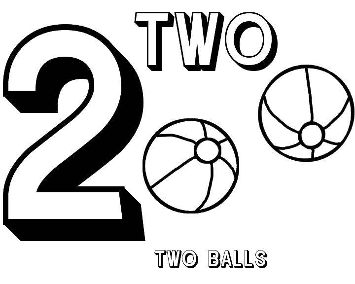 Название: Раскраска Два мячика. Категория: Учимся считать. Теги: Цифры, счёт, числа.