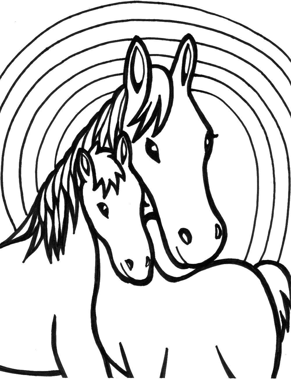 Название: Раскраска Две лошадки. Категория: лошади. Теги: лошади, животные, конь, жеребенок.