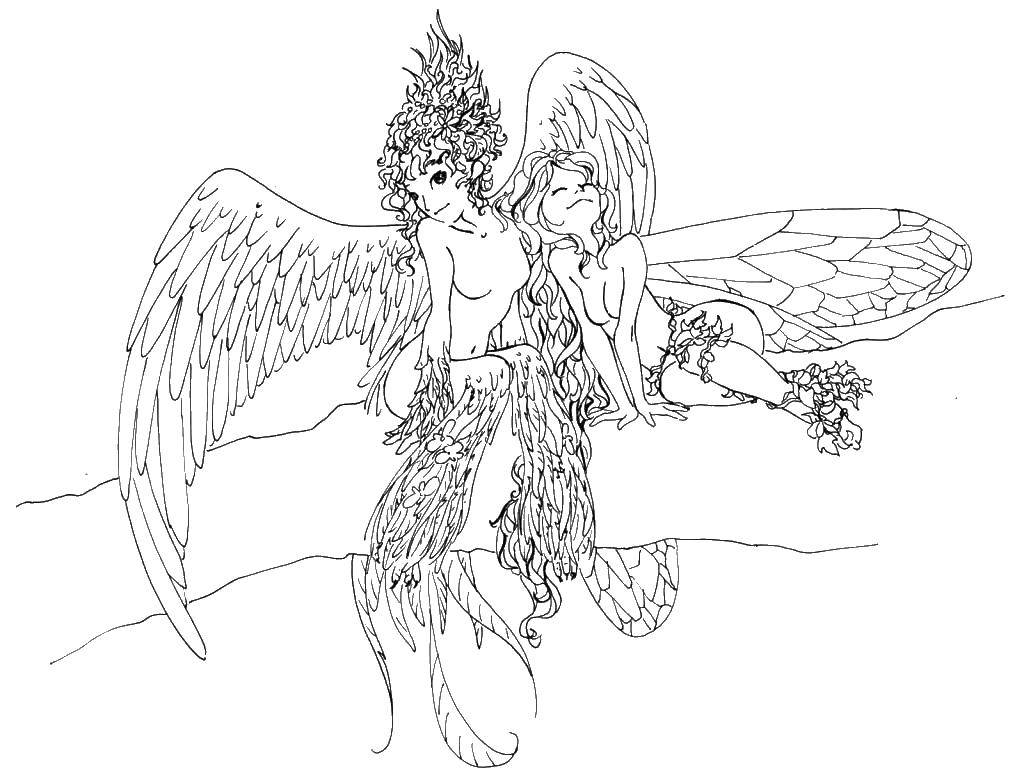 Название: Раскраска Фея и ангел. Категория: Для подростков. Теги: фея, ангел.