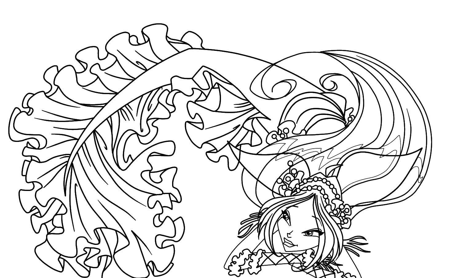 Coloring Flora mermaid. Category Winx. Tags:  Character cartoon, Winx.