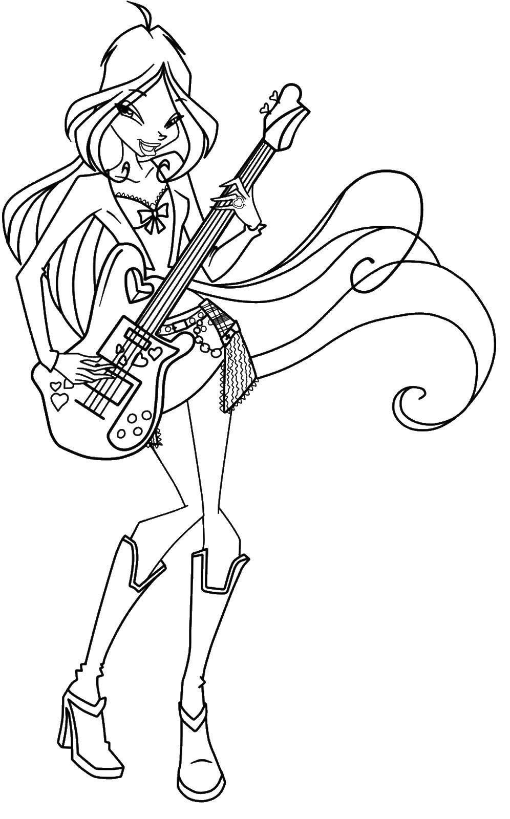 Coloring Flora with guitar. Category Winx. Tags:  flora, guitar.