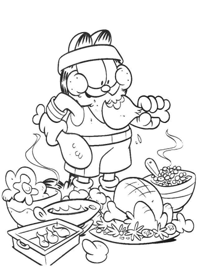 Coloring Garfield eats. Category the food. Tags:  food, cartoons Garfield, .