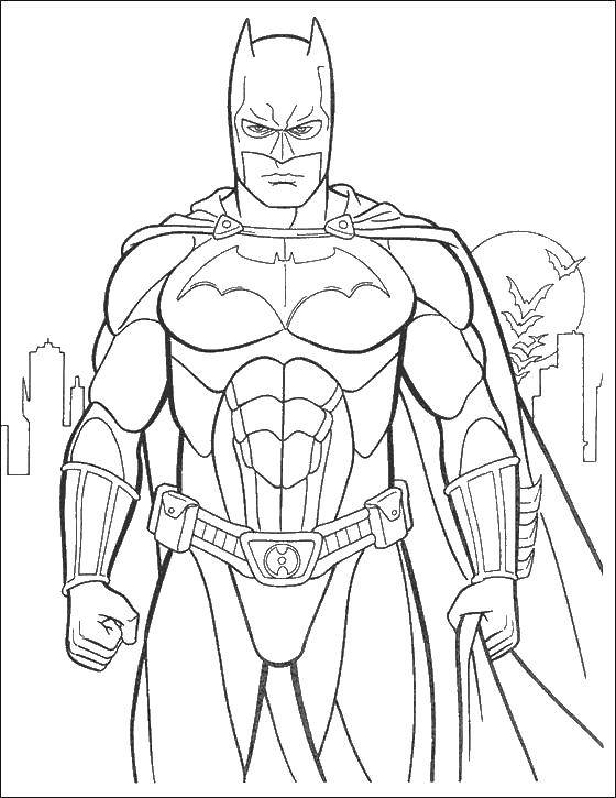 Название: Раскраска Грозный бэтмен. Категория: супергерои. Теги: супергерои, бэтмен, комиксы, для мальчиков.