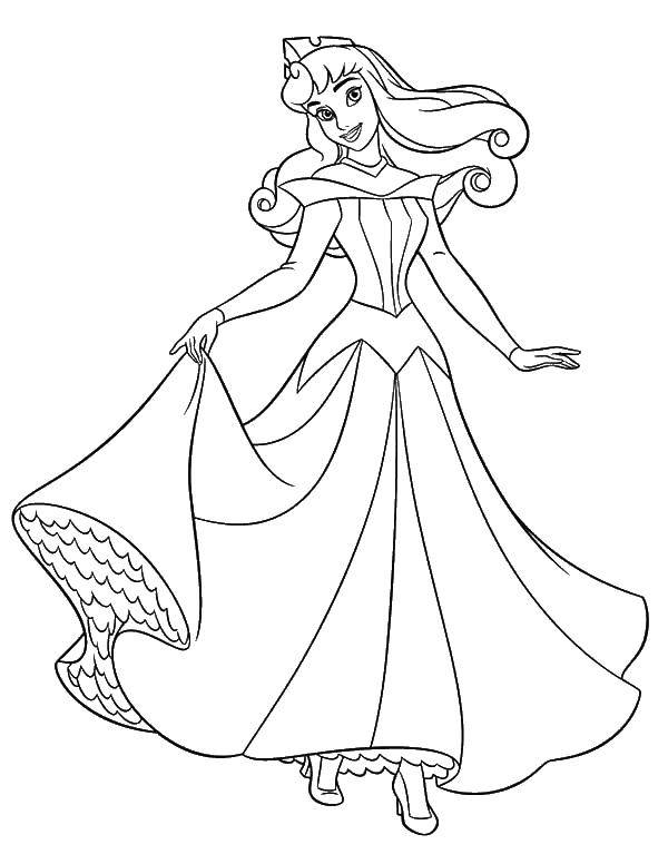 Coloring Beautiful Princess dress Aurora. Category Disney coloring pages. Tags:  Sleeping beauty, Disney.