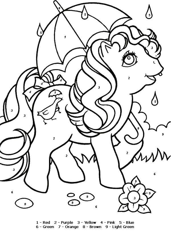Coloring Pony under the umbrella. Category Ponies. Tags:  pony, horse, umbrella.