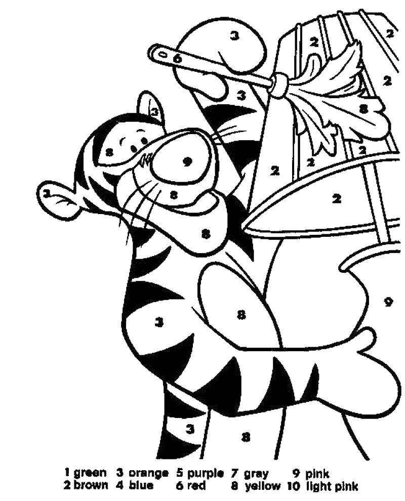 Название: Раскраска Раскрась по цифрам тигра из винни пуха. Категория: По номерам. Теги: Образец, цифры.