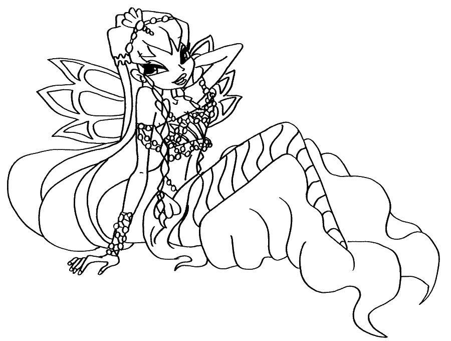 Coloring Stella mermaid. Category Winx. Tags:  Character cartoon, Winx.