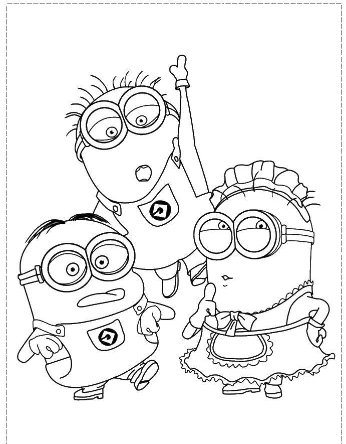 Coloring Three little minion. Category the minions. Tags:  minions, cartoons.