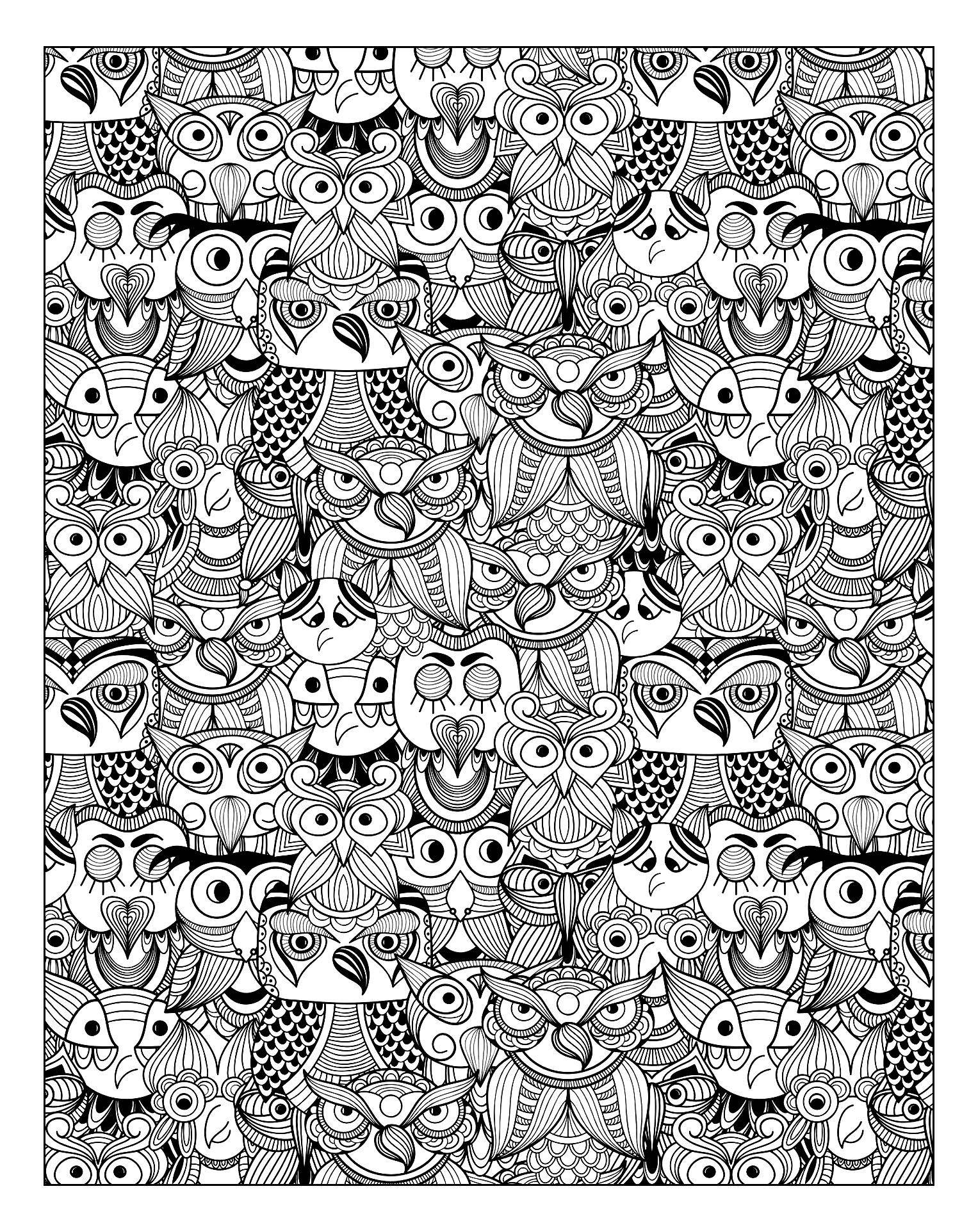 Coloring A pattern of owls. Category coloring antistress. Tags:  The antistress, patterns.