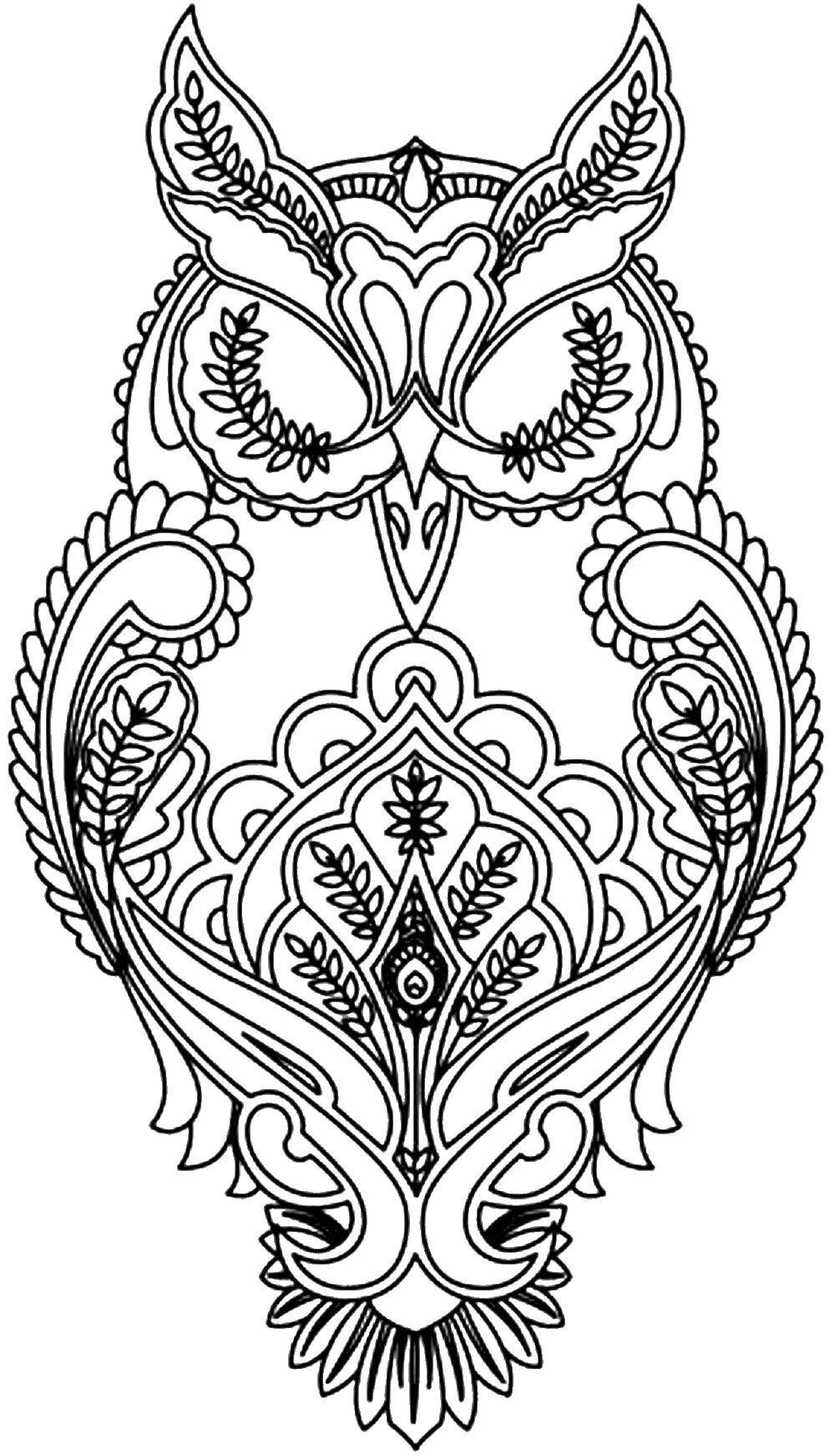 Coloring Patterned owl. Category birds. Tags:  birds, owls, owl patterns.
