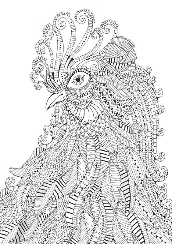 Coloring Patterned cock. Category patterns. Tags:  birds, roosters, patterns.