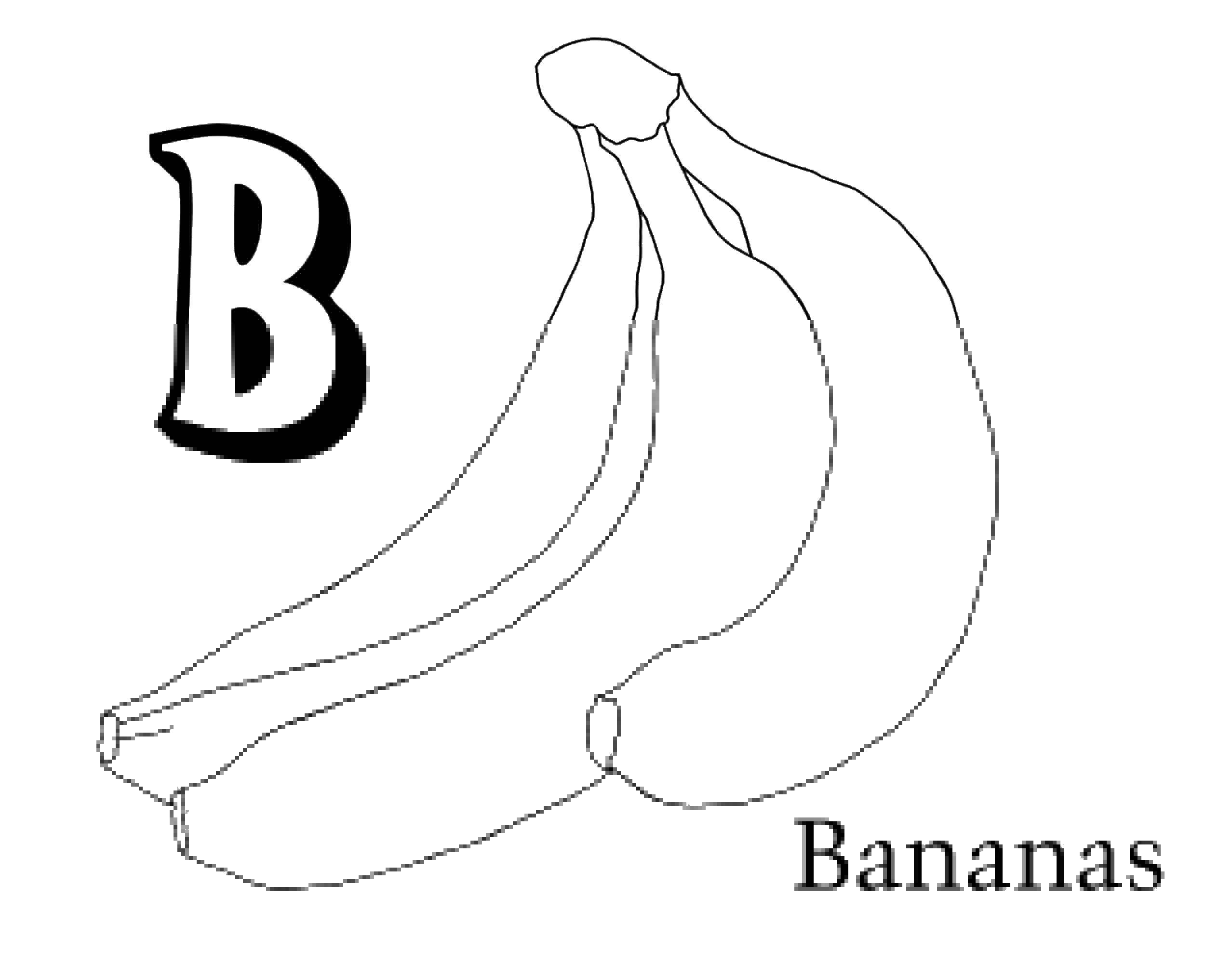 Розмальовки  Банани б. Завантажити розмальовку фрукти, банан.  Роздрукувати ,Англійська,