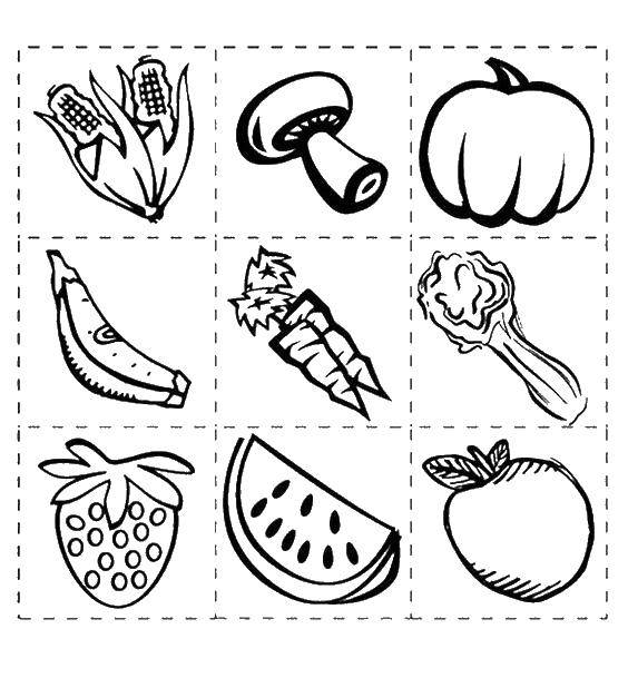 Розмальовки  Овочі та фрукти в квадратикеп. Завантажити розмальовку овочі, фрукти.  Роздрукувати ,Їжа,