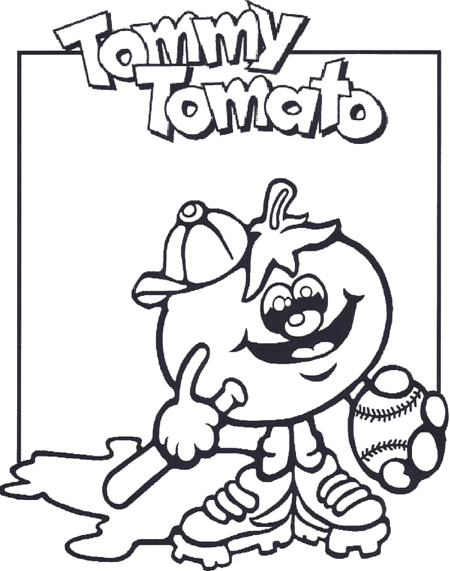Розмальовки  Томмі томат. Завантажити розмальовку томат, овочі.  Роздрукувати ,Їжа,