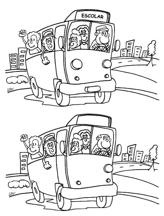 Coloring Coloring book-mystery. Category coloring pages, spot the difference. Tags:  the mystery , thinking, logic, difference, bus.
