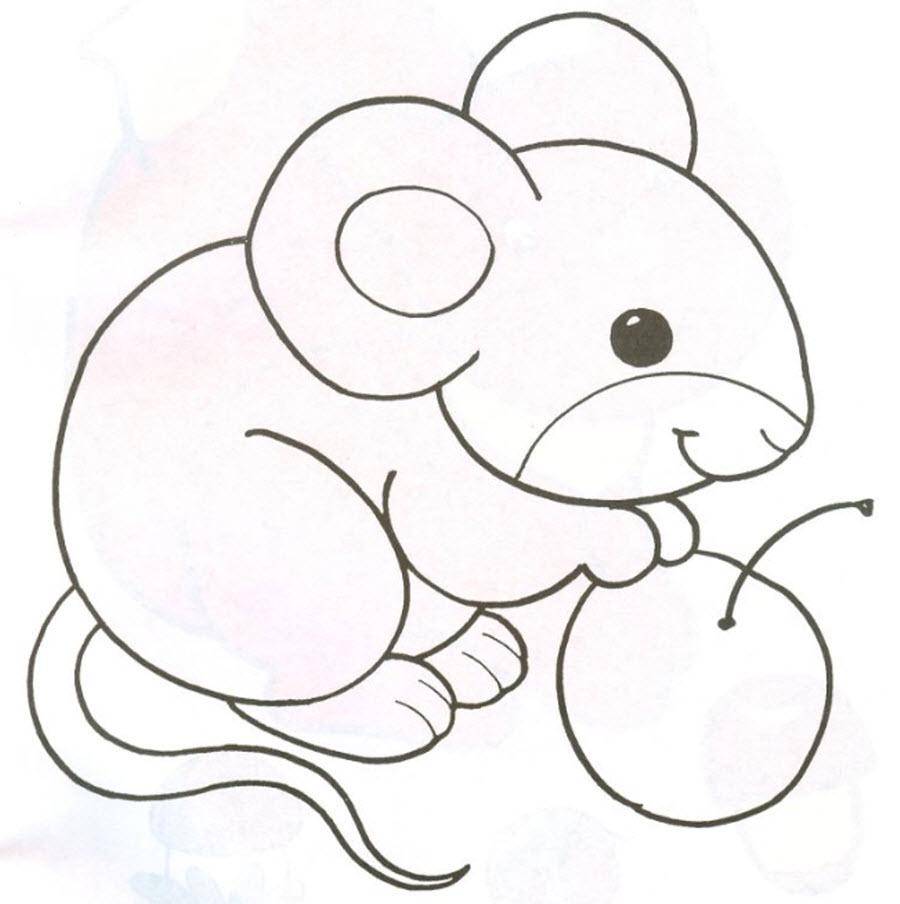 Название: Раскраска Рисунок мышки и яблока. Категория: домашние животные. Теги: мыш.