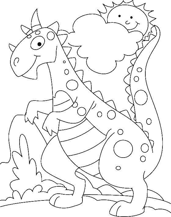 Опис: розмальовки  Динозавр з сонечком. Категорія: парк юрського періоду. Теги:  динозавр, сонце.