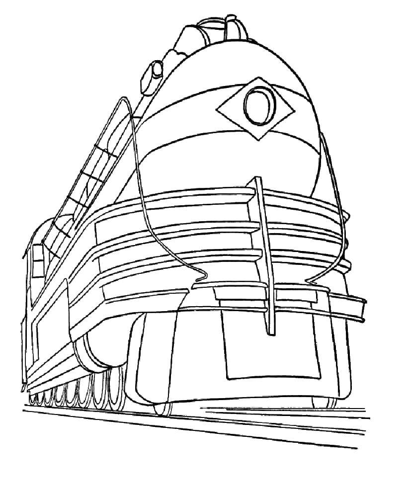 Розмальовки  Гігантський поїзд. Завантажити розмальовку Потяг, рейки.  Роздрукувати ,поїзд,