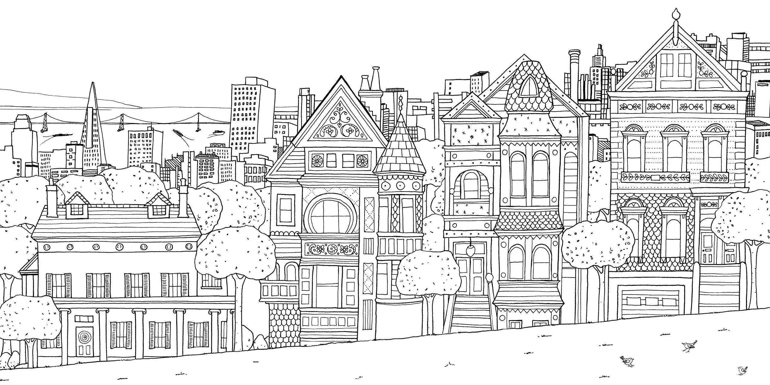 Розмальовки  Містечко. Завантажити розмальовку Місто , будинки, будівлі.  Роздрукувати ,місто,