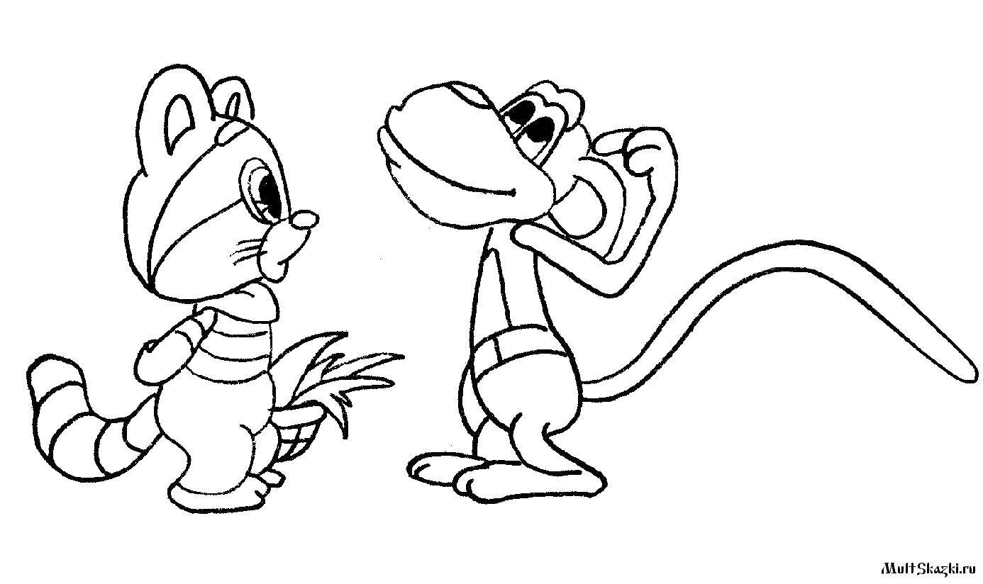 Розмальовки  Крихітка єнот і мавпочка. Завантажити розмальовку Персонаж з мультфільму.  Роздрукувати ,Персонаж з мультфільму,