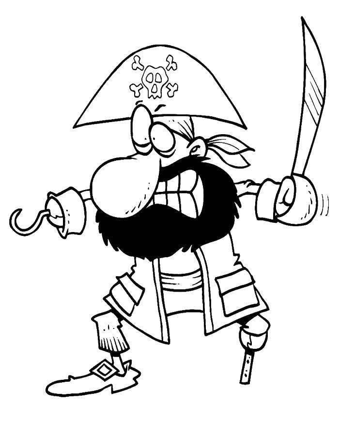 Розмальовки  Пірат без ноги і руки. Завантажити розмальовку пірати, корабель.  Роздрукувати ,пірати,
