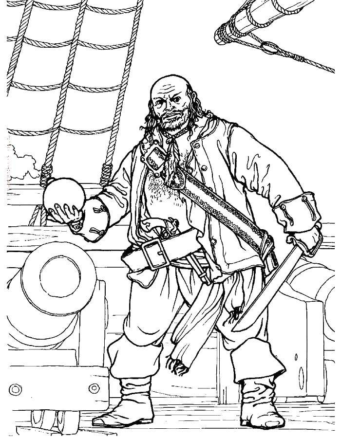Розмальовки  Пірат з кулеметом. Завантажити розмальовку пірати, корабель.  Роздрукувати ,пірати,