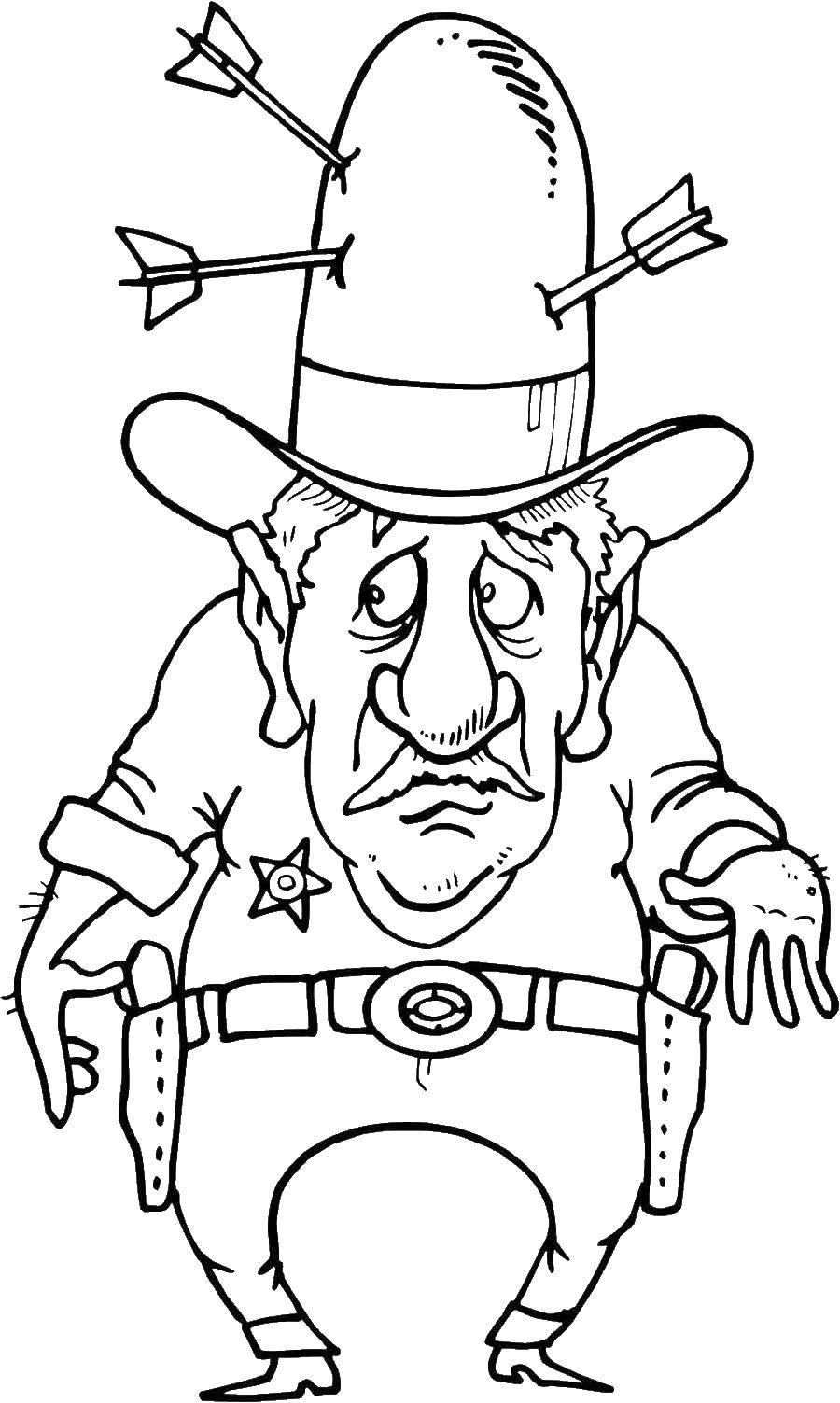 Розмальовки  Шериф з капелюхом. Завантажити розмальовку шериф, значок, капелюх.  Роздрукувати ,розмальовки,