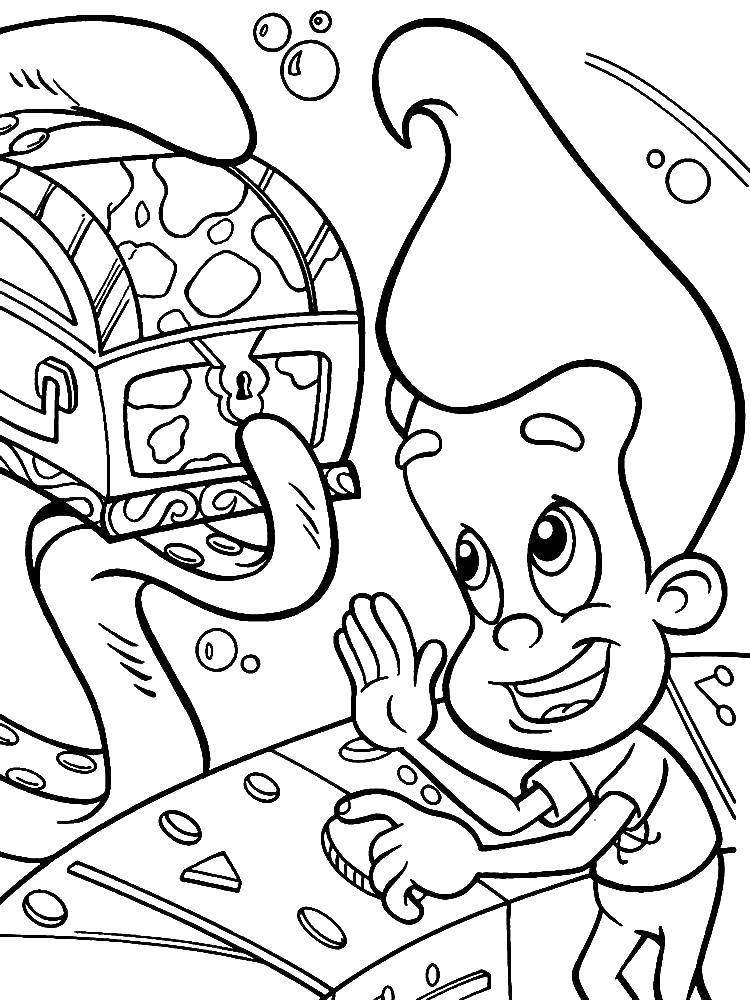 Coloring Jimmy neutron found a treasure. Category treasure chest. Tags:  Cartoon character.