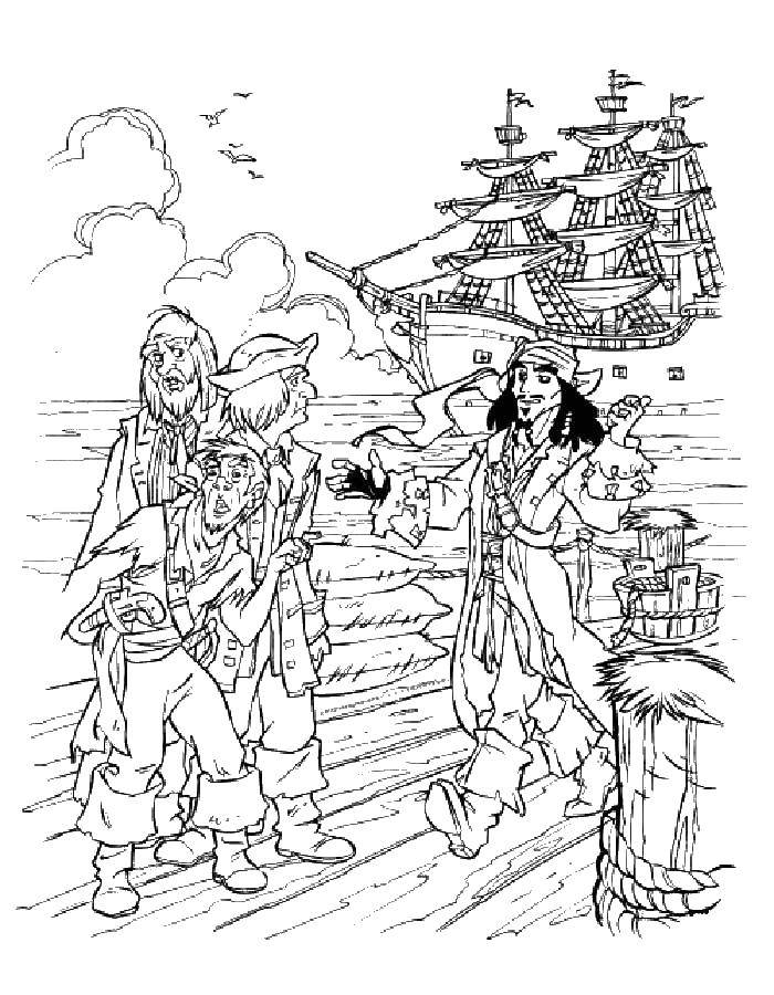 Coloring Captain Jack with subordinates. Category the pirates. Tags:  pirates, Jack.