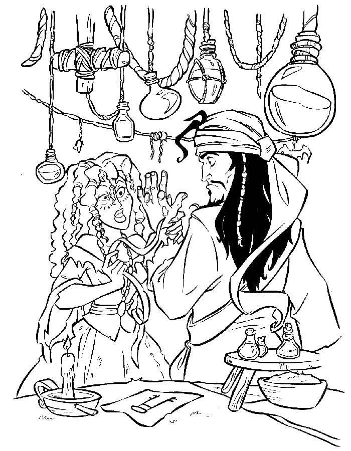 Coloring Pirate captain Jack and the witch. Category the pirates. Tags:  pirates, Jack.