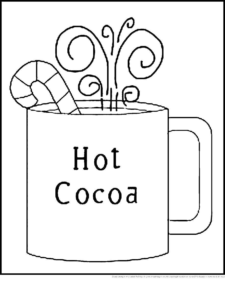 Название: Раскраска Кружка с горячим какао. Категория: раскраски зима. Теги: какао, кружка, зима.