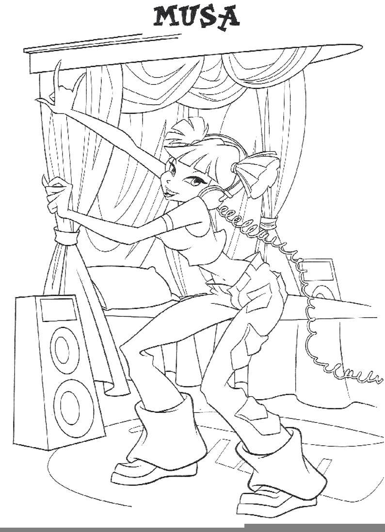 Название: Раскраска Муза танцует. Категория: феи. Теги: Персонаж из мультфильма, Winx.