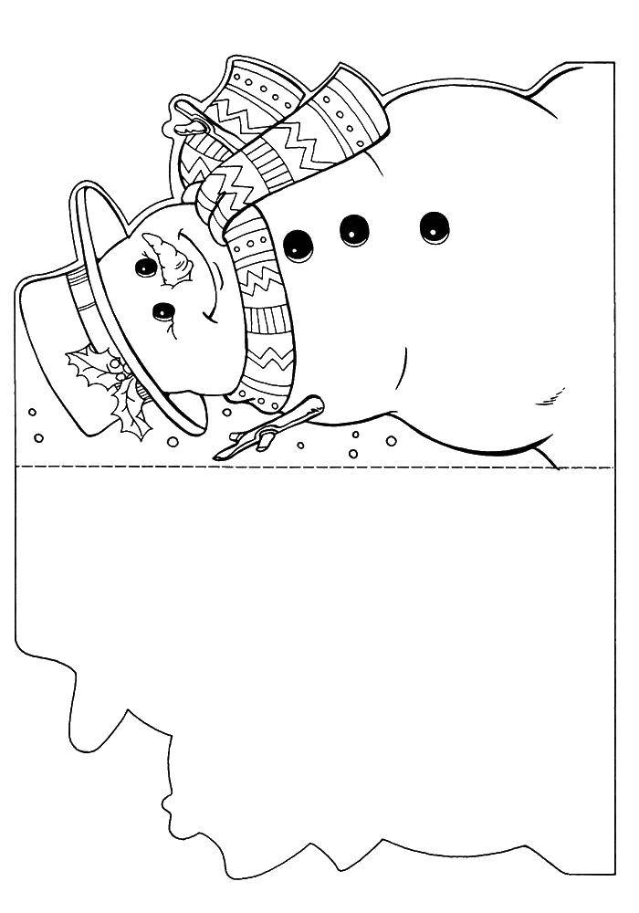 Coloring Card snowman. Category greetings. Tags:  snowman, greeting card.