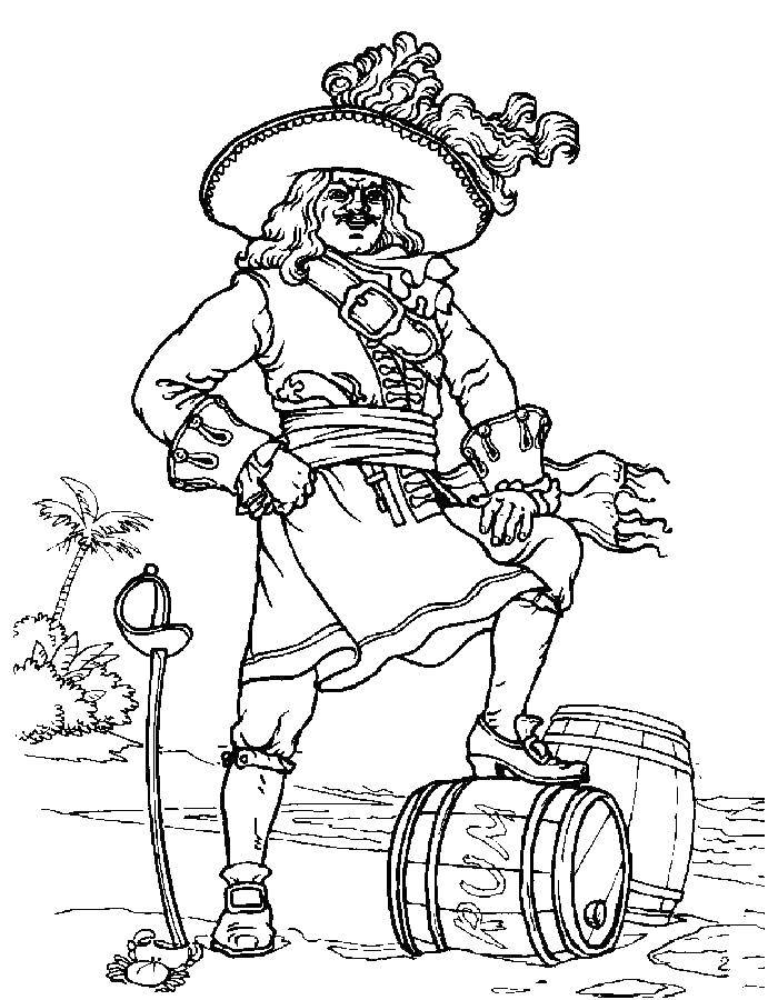 Coloring Pirate with barrel of rum. Category the pirates. Tags:  Pirate, chef.