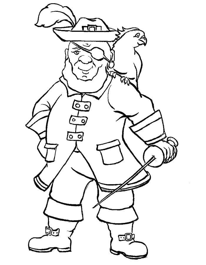 Coloring Pirate with parrot. Category the pirates. Tags:  Pirate, parrot.