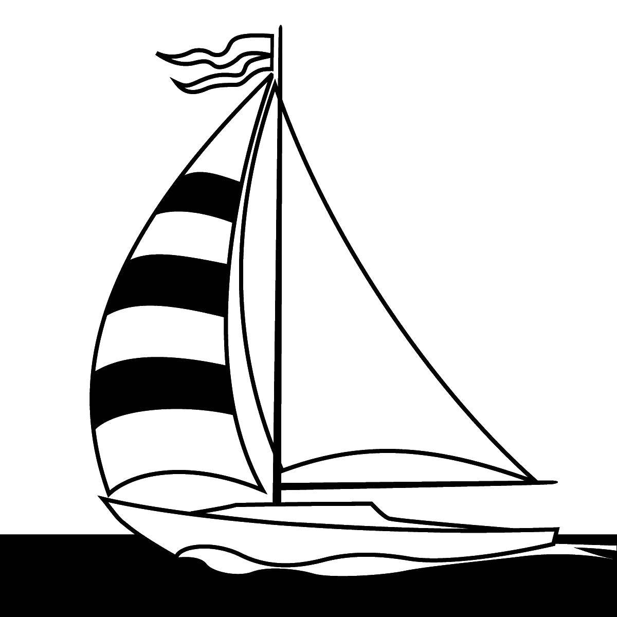 Coloring Striped sail. Category ship. Tags:  Ship, water.