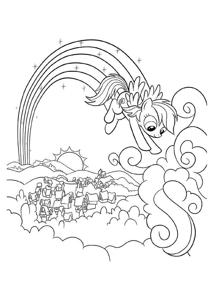 Coloring Pony flying rainbow. Category Ponies. Tags:  Pony, My little pony .